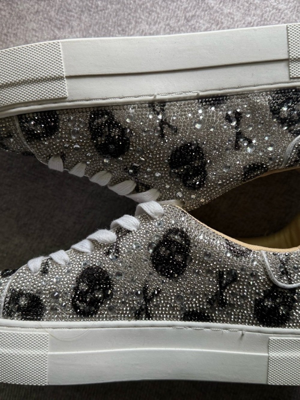 Betsey Johnson Silver Crystal Skull Platform Sneakers